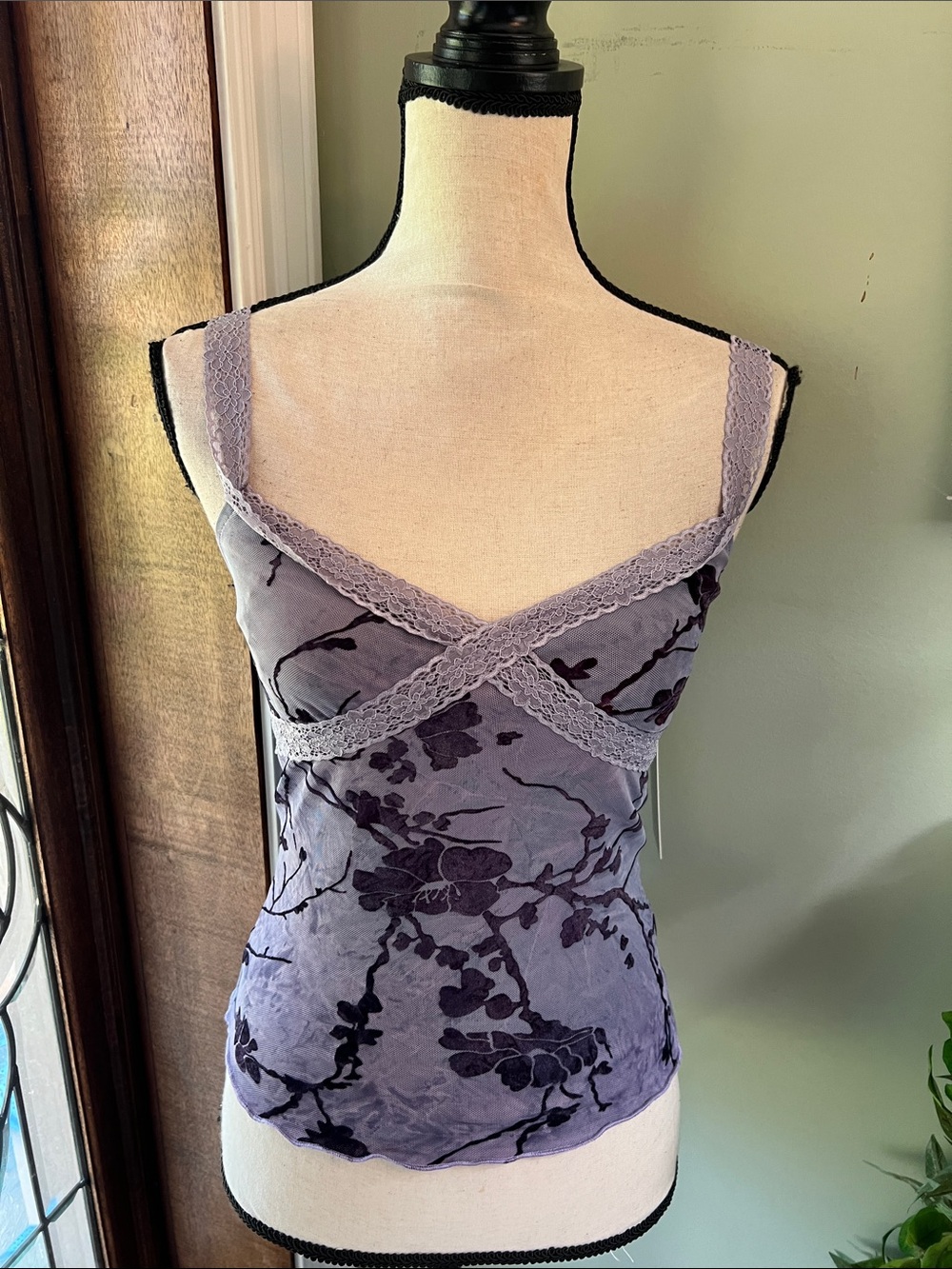 Derek Heart Lavender Floral Lace-Trim Cami